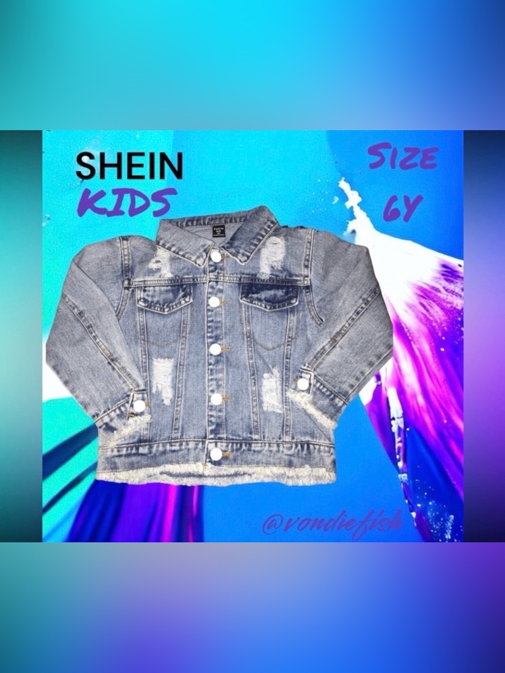 SHEIN Kids Light Blue Distressed Denim Jacket